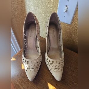 BCBGeneration Suede Beige Cutout Heels Size 7.5